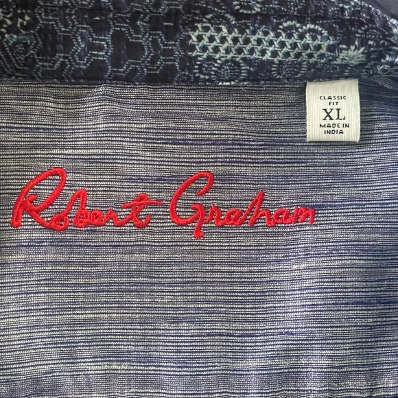 Robert Graham Righteous 2 Navy Stretch Button Down Shirt Classic Fit Extra Large